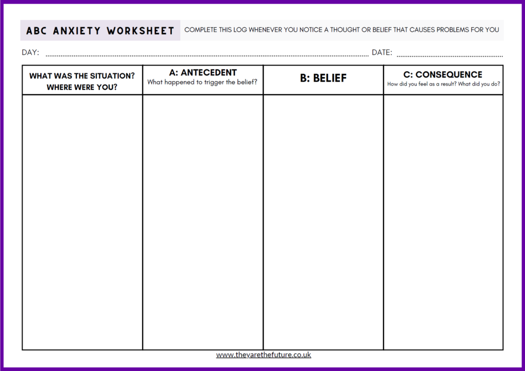 CBT Worksheets For Anxiety: Free ABC Anxiety Worksheet