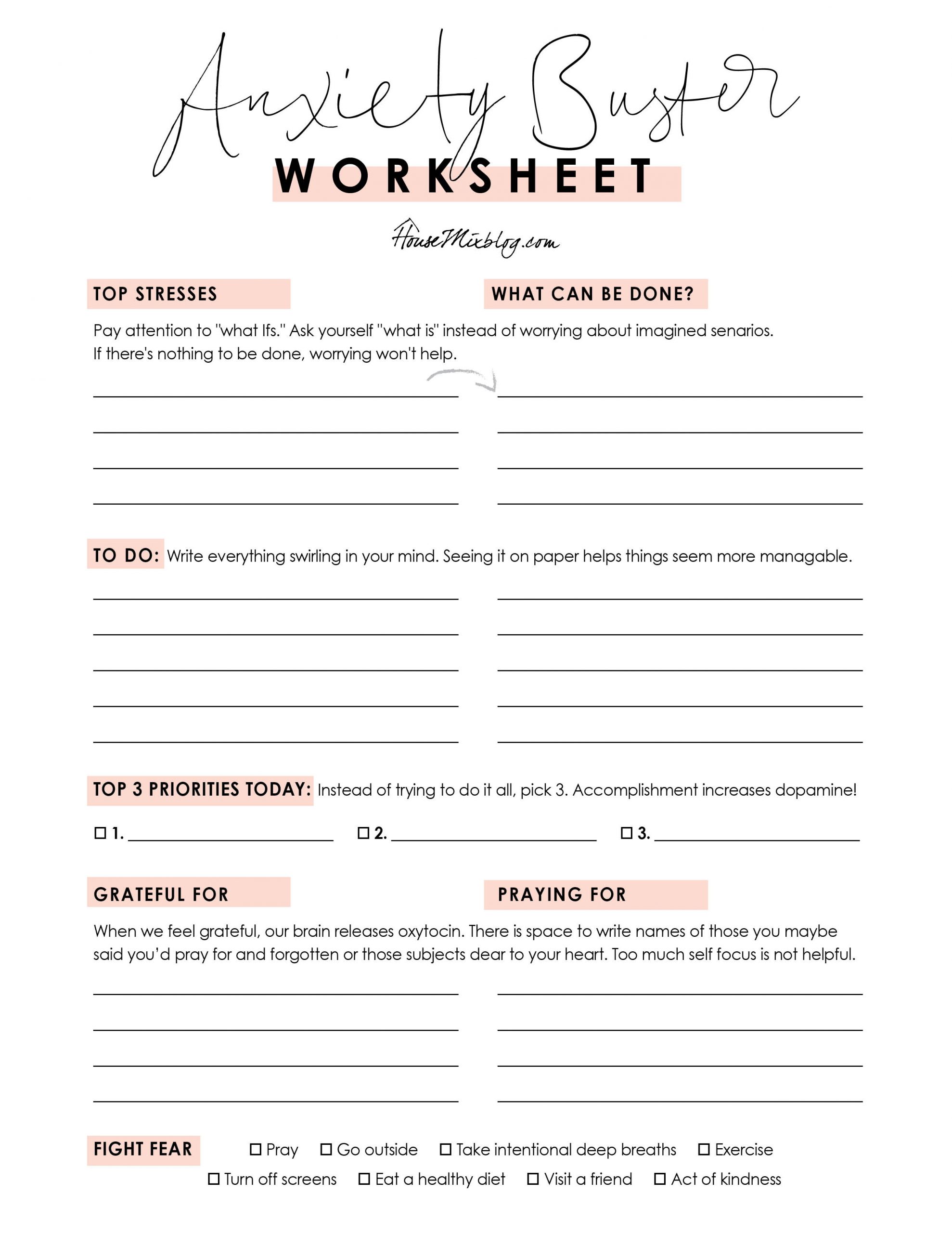 Anxiety buster worksheet + no fear verses printable - House Mix