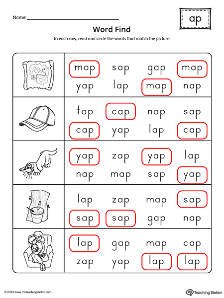 FREE* AP Word Family CVC Word Find Worksheet | MyTeachingStation.com