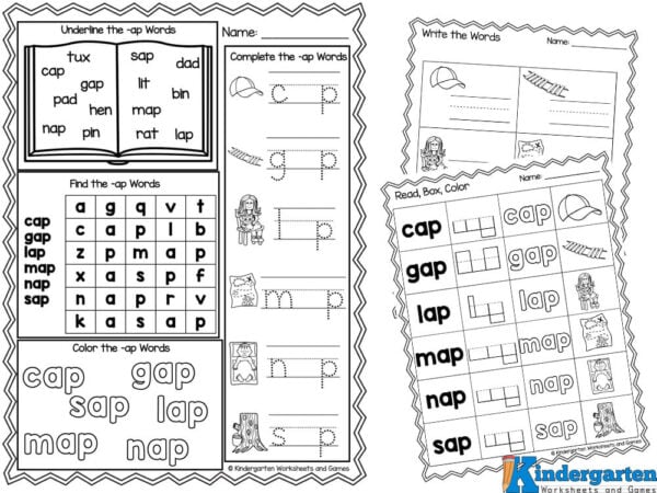 ap Word Family Worksheets for Kindergarten