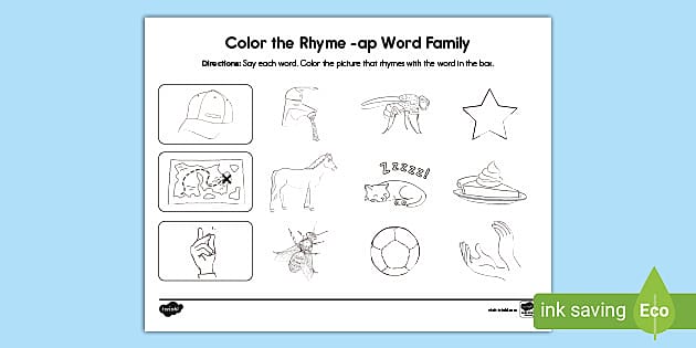 Colour the Rhyme -ap Word Family Worksheets (teacher made)