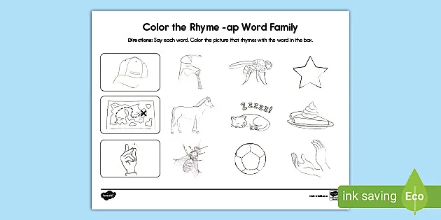 Colour the Rhyme -ap Word Family Worksheets (Lehrer gemacht)