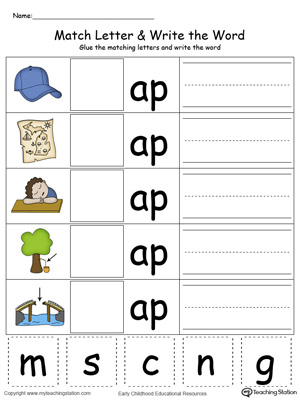 FREE* AP Word Family Match Letter and Write the Word in Color ...