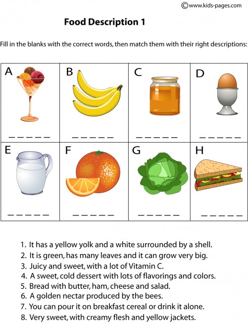 Food Description 1 worksheet