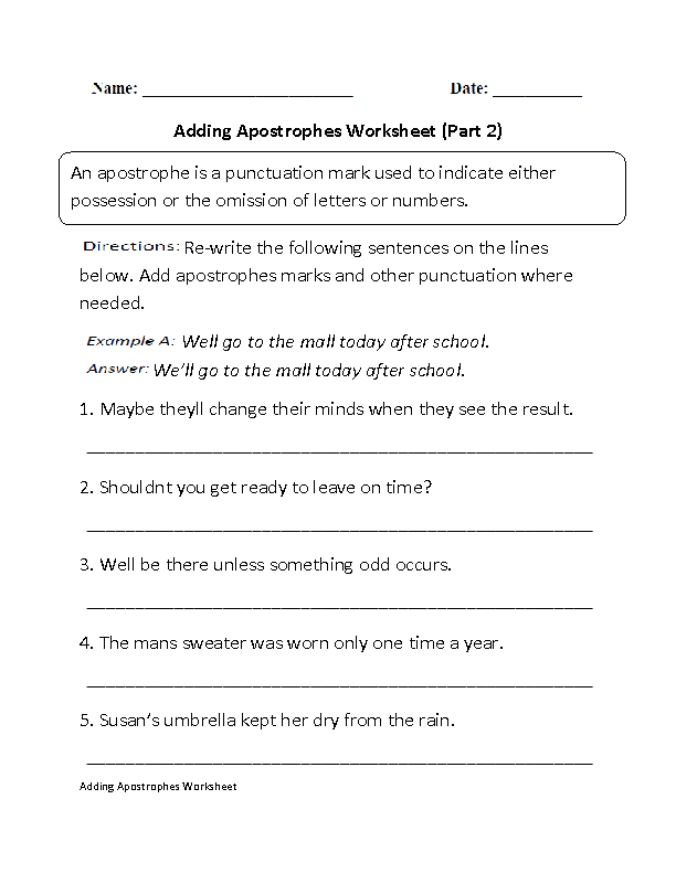 worksheets library | Apostrophes Worksheets