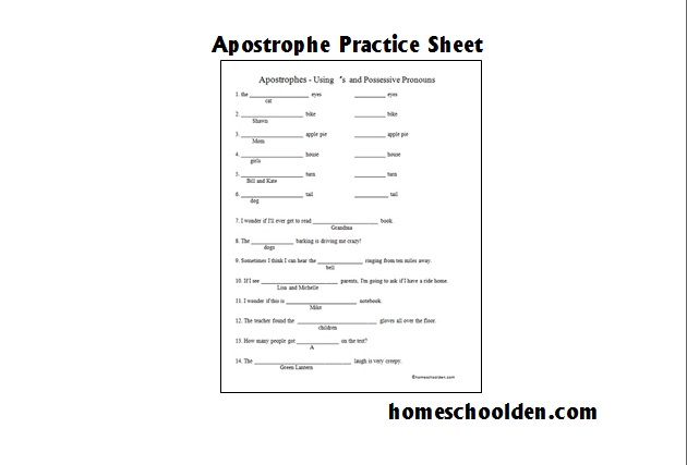 Free Apostrophe Worksheet - Homeschool Den