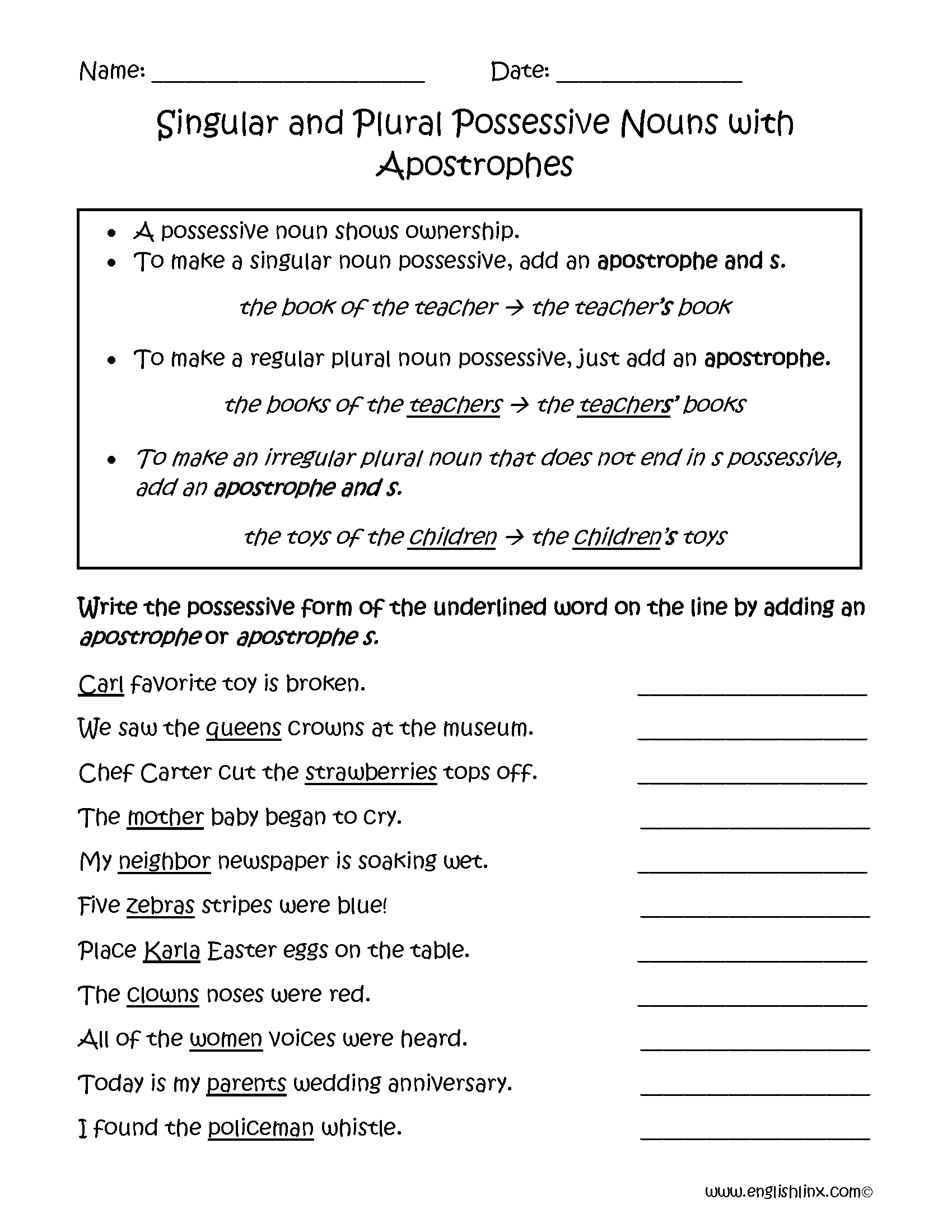 apostrophe worksheet middle school