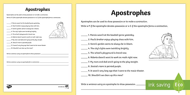 Apostrophe Worksheet Activity | Printable ELA Resources