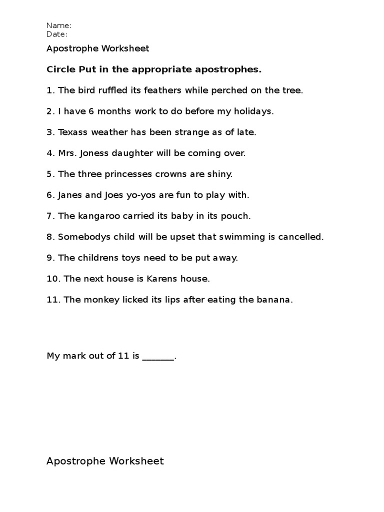 apostrophe worksheet pdf