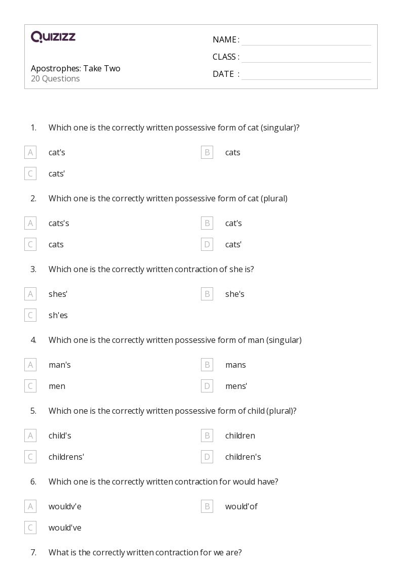 50+ Apostrophes worksheets for 6th Grade on Quizizz | Free &  Printable