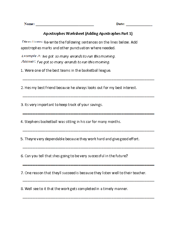 Apostrophes Worksheets | Adding Apostrophes Worksheet