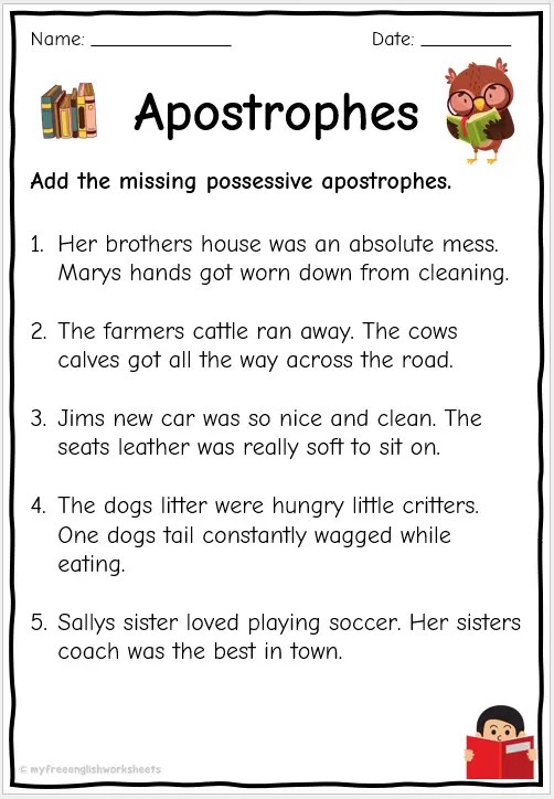 Apostrophe Worksheets - Possessive Apostrophes | English Worksheets