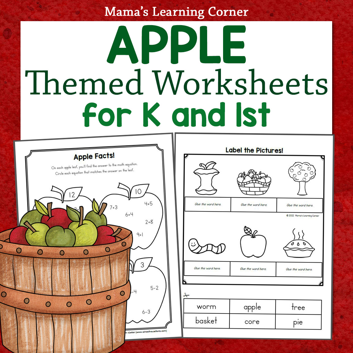Apple Worksheets for Kindergarten and 1st Grade - Mamas Learning ...