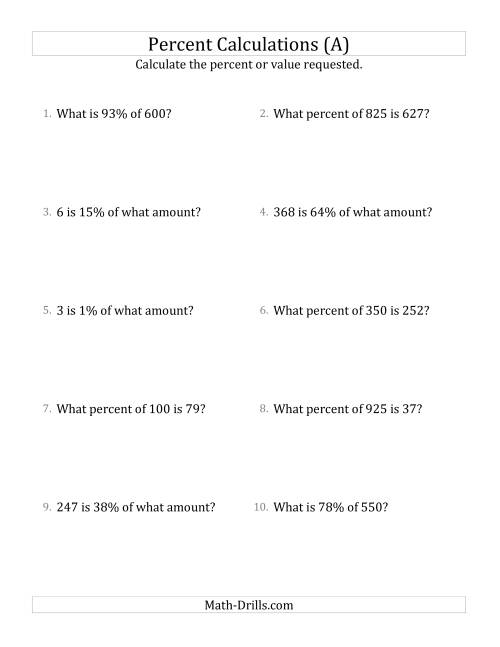 application of percents worksheet