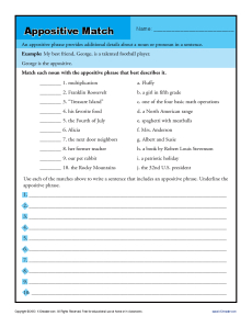 Appositives Match | Printable Appositive Worksheets