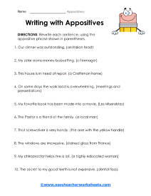 appositive worksheet 7th grade
