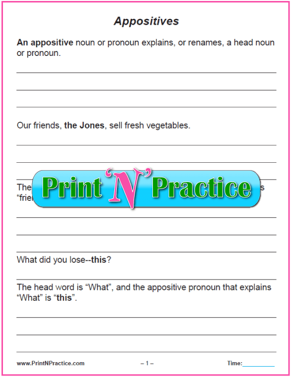 Simple Appositive Worksheets ⭐ Examples Of Appositives And Phrases