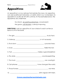 Appositive Worksheets