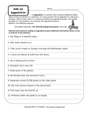 appositive worksheet with answer key