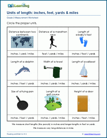 Units of length: inches / feet / yards / miles worksheets | Worsheets library...