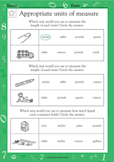appropriate unit of measure worksheet