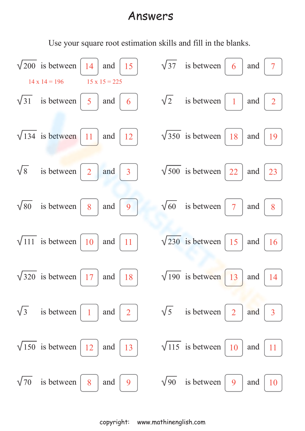 Grade 11 Estimating Square Roots Worksheets 2024
