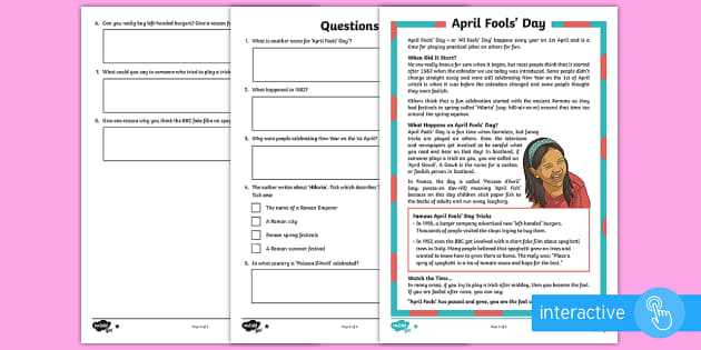 T 1674221762 April Fools Day Reading Task Kids A2 b1 - Ver - 2 ...