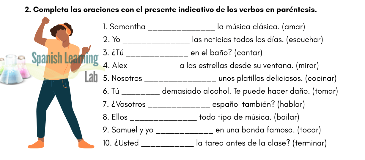 Conjugating -AR Regular Verbs in Spanish (Present) - PDF Worksheet ...