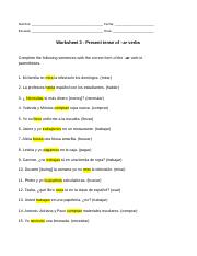 ar verbs worksheet - Nombre: Fecha: Escuela: Hora: Worksheet 3 ...