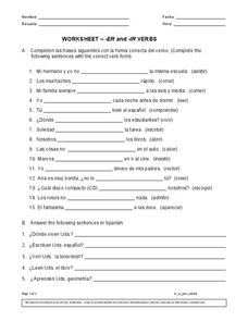Er and Ir Verbs Lesson Plans &  Worksheets Reviewed by Teachers