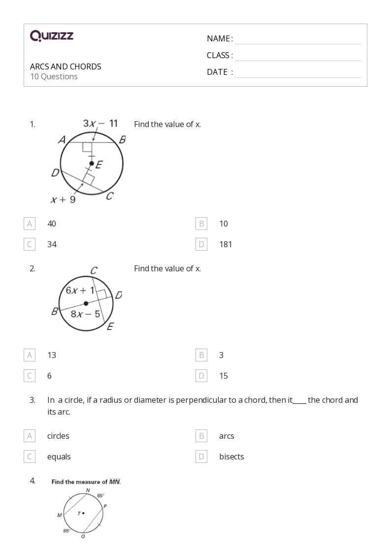 arcs and chords worksheet