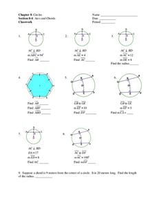 Arcs and Chords Worksheet for 9th - 10th Grade | Lesson Planet