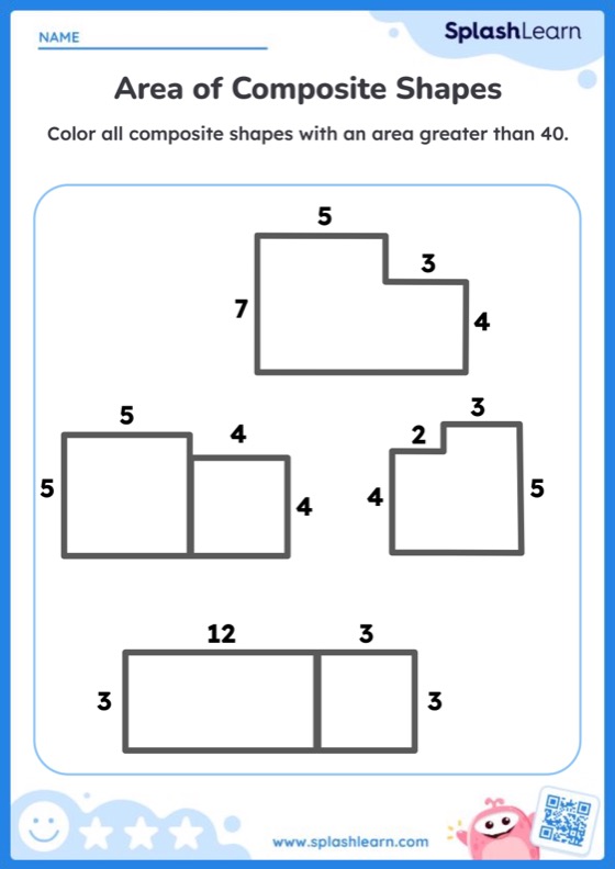 Area of Composite Shapes — Printable Math Worksheet