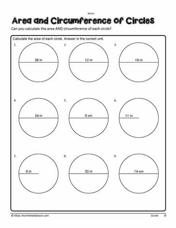Area and Circumference of Circles N Worksheets