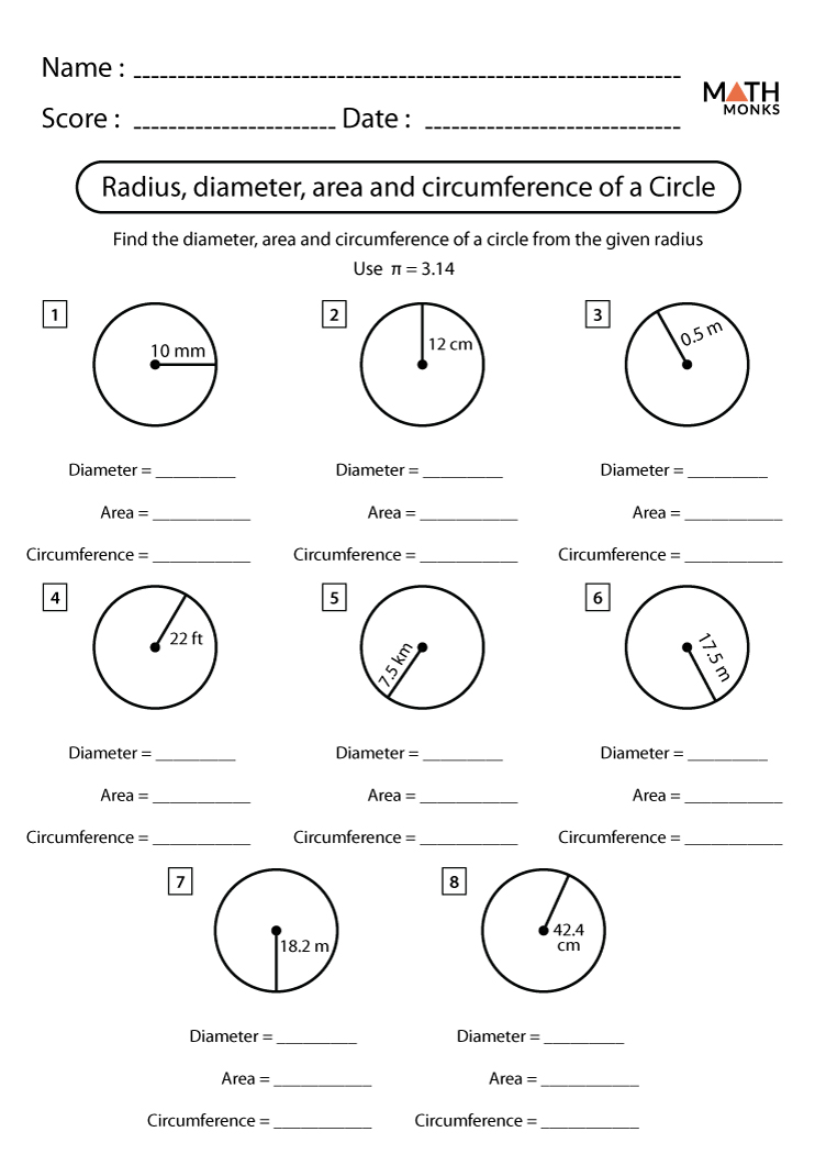 area and circumference of a circle worksheet answers