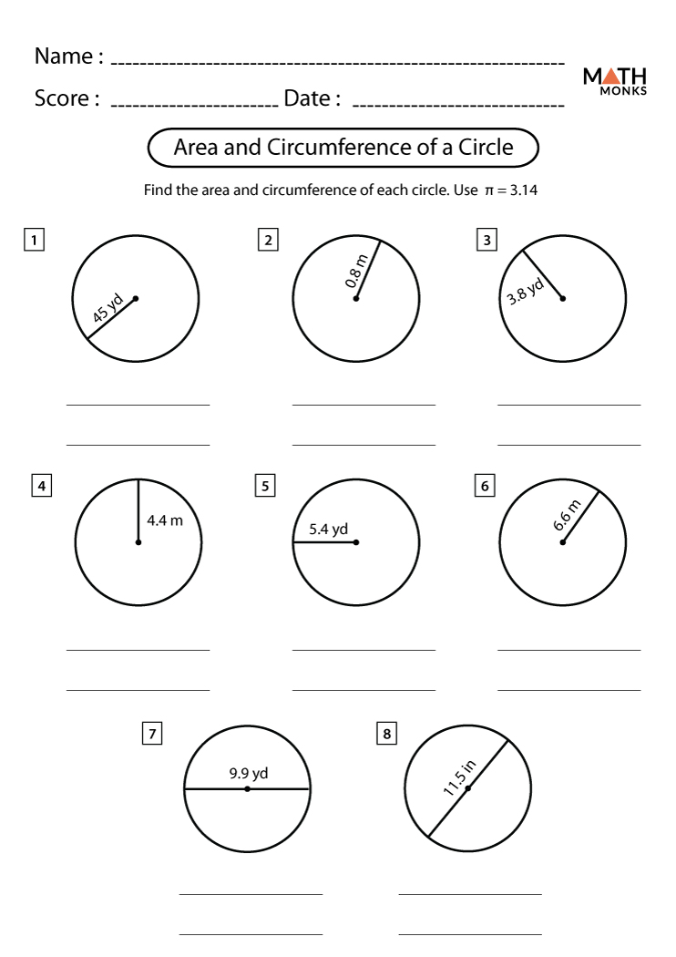 area and circumference of a circle worksheet answers