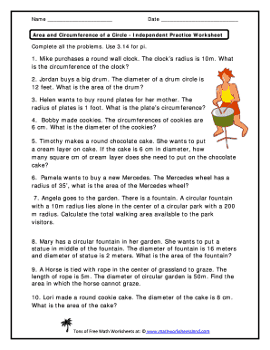 area and circumference of a circle worksheet
