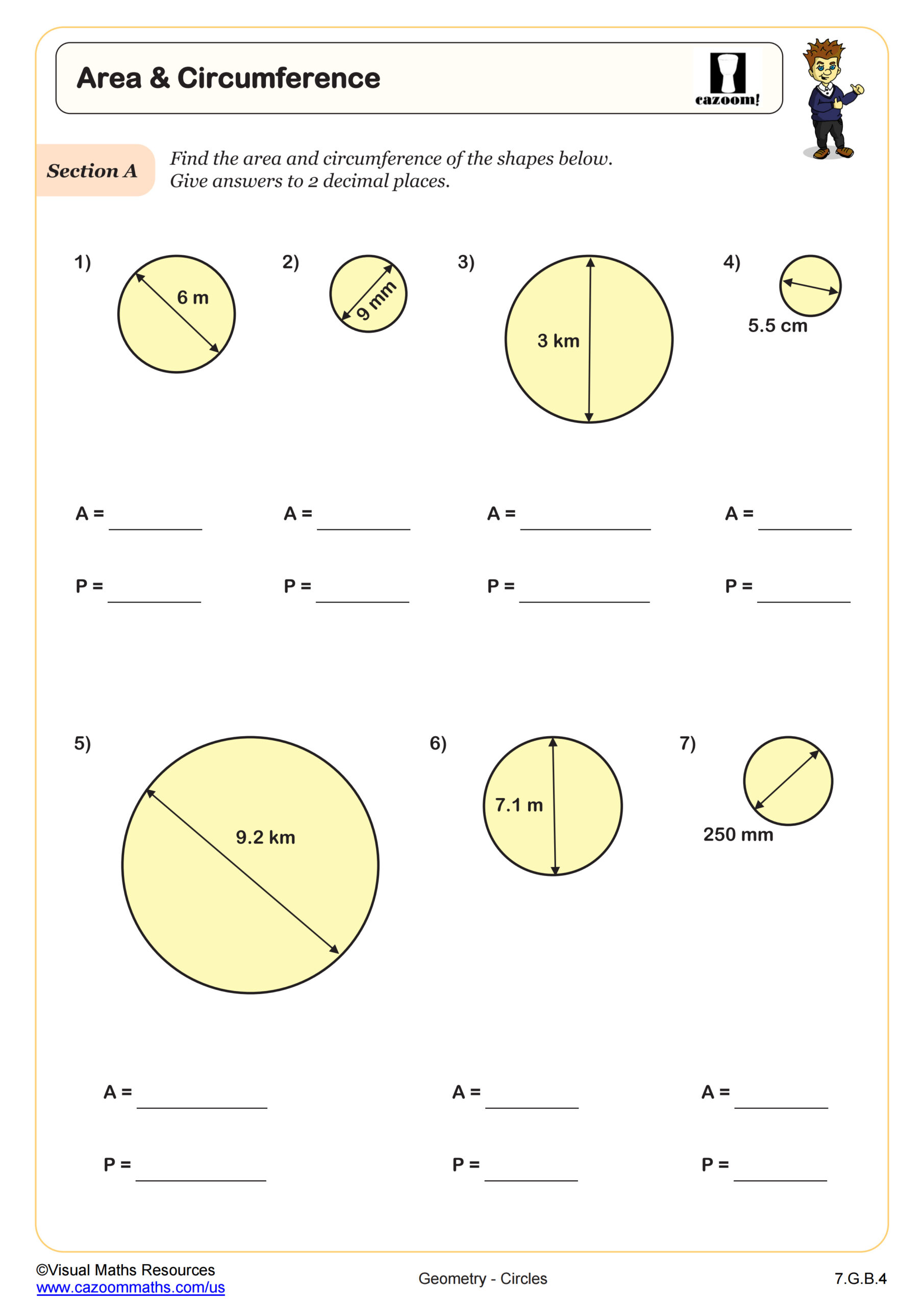area and circumference of circles worksheet