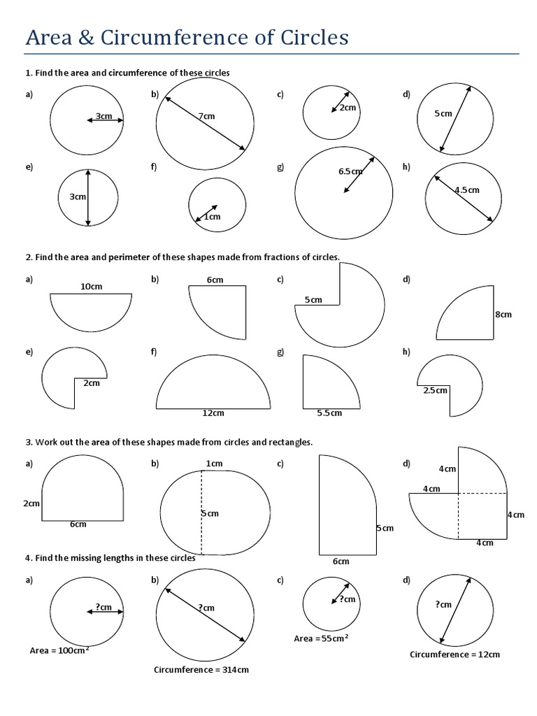 area and circumference worksheet