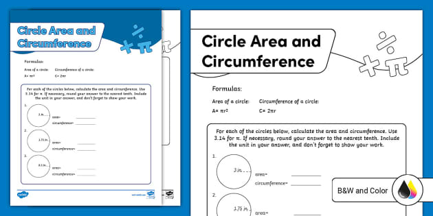 area and circumference worksheet