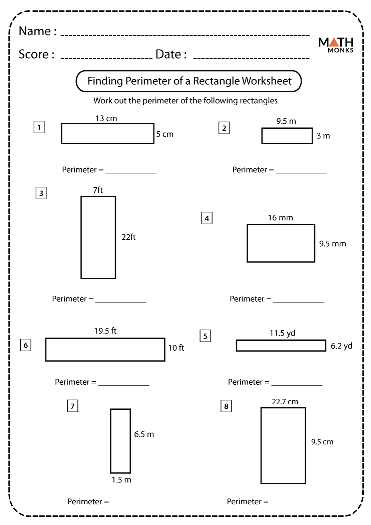 Perimeter of a Rectangle Worksheets - Math Monks