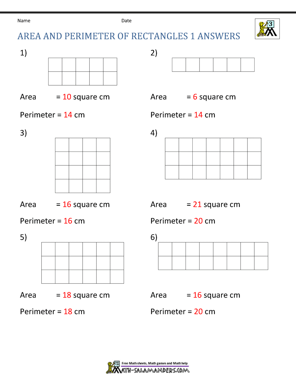 area and perimeter worksheet easy