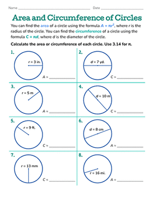 Area and Circumference of Circles | Worksheet 