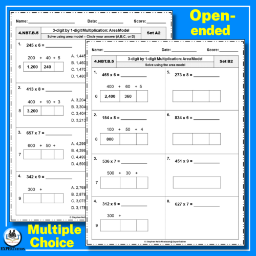 3 Digit by 1 Digit Area Model Multiplication Worksheets | Made By ...
