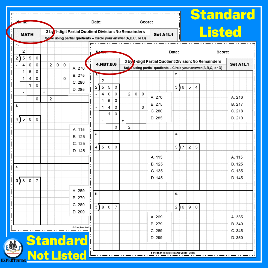Division Methods for Grade 4: Area Model, Partial Quotients &  Long ...