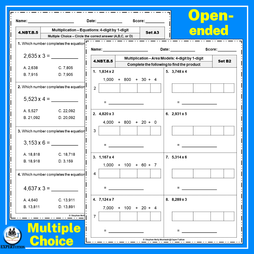 area model multiplication worksheet 4th grade
