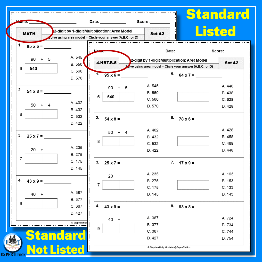 2 Digit by 1 Digit Area Model Multiplication Worksheets - ExperTuition