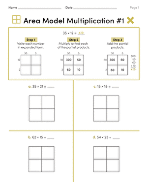 Area Model Multiplication #1 | Worksheet 