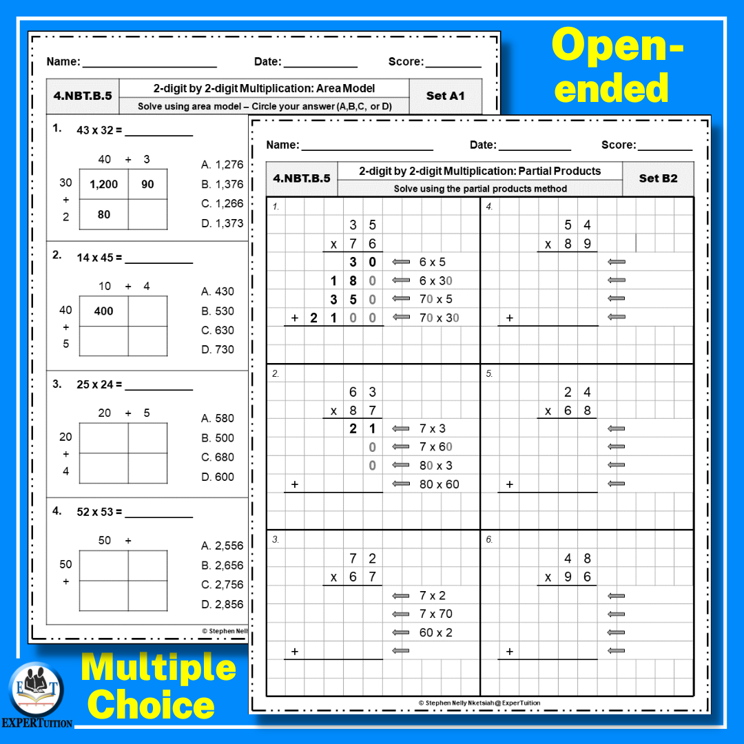 area models and partial products worksheet