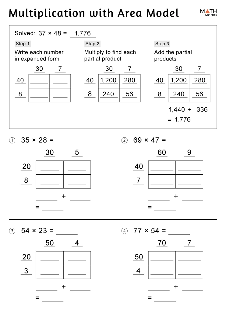 Area Model Multiplication Worksheets - Math Monks - Worksheets Library